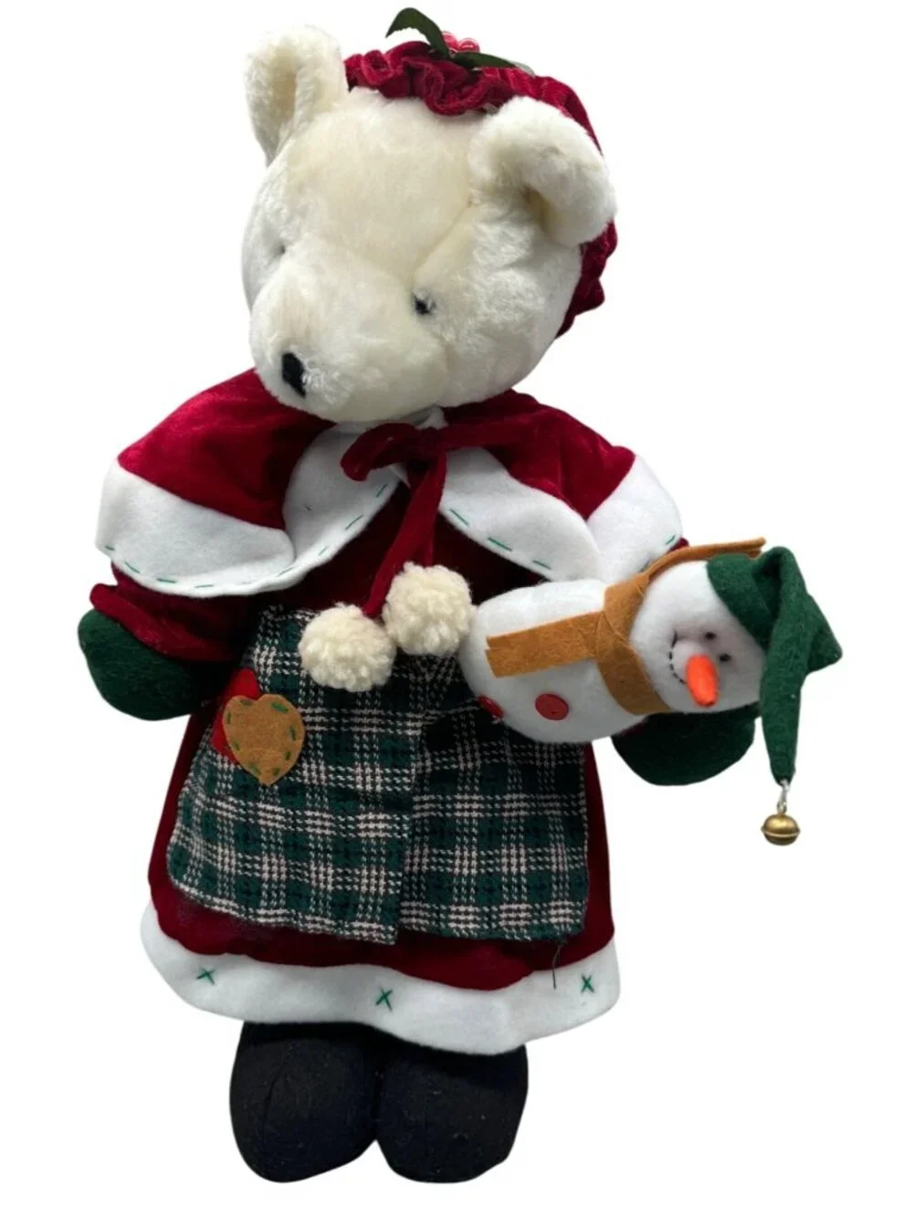 Vintage Great Gifts Christmas Teddy Bear In Red Velvet Outfit standing READ